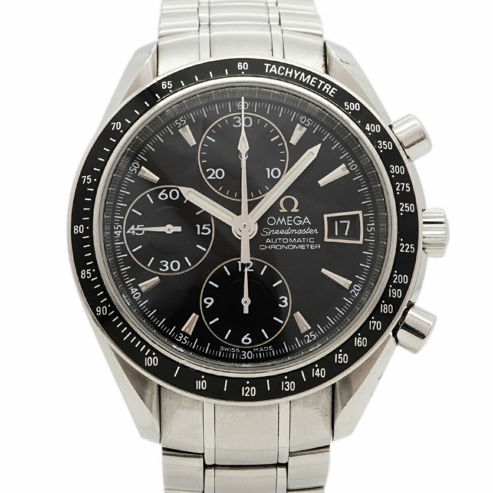 Wristwatch Omega: Wristwatch Omega Stainless steel band and black dial make this Omega wristwatch a sleek accessory for everyday wear. With its 40mm case diameter and adjustable size of 16cm, it's designed to fit