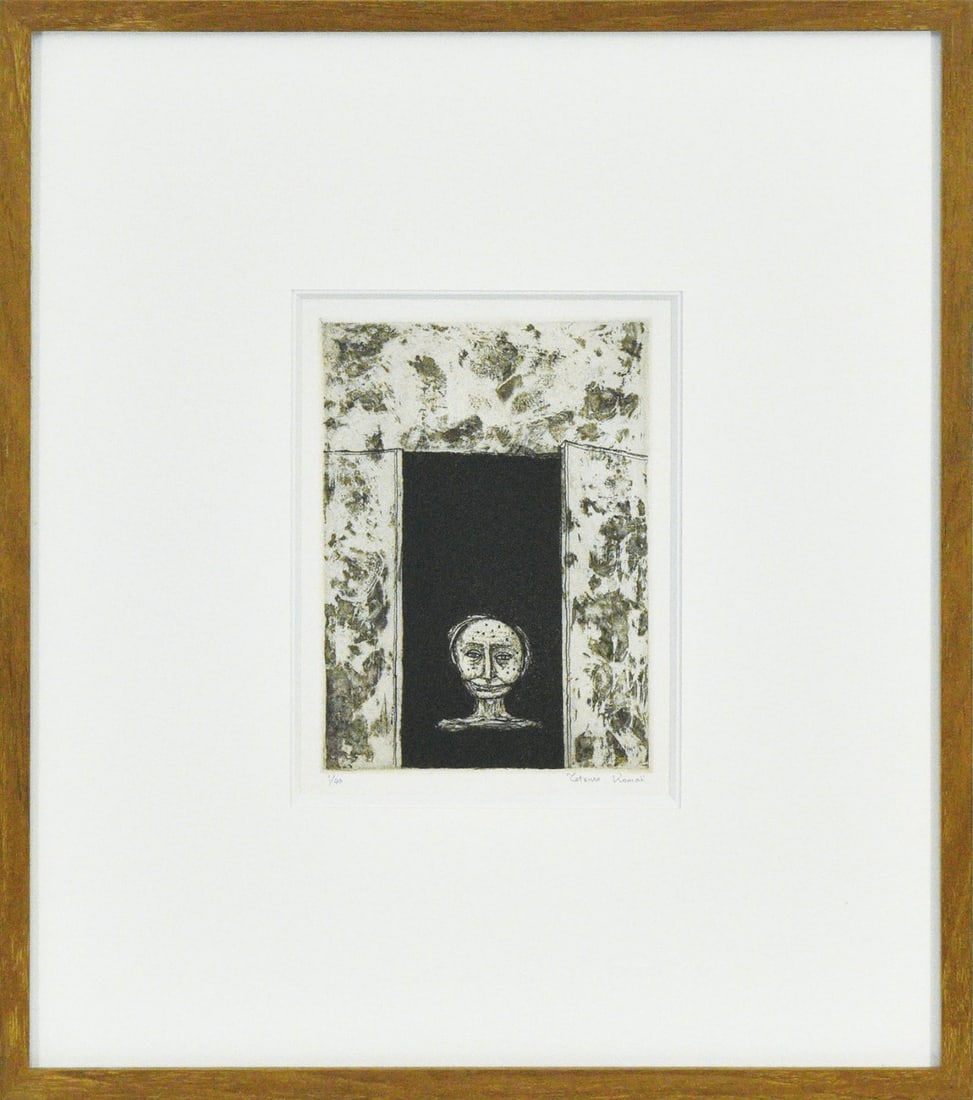 Copperplate Print Japan Man Expressions Frame Old 1970 3934.5: Copperplate Print Japan Man Expressions Frame Old 1970 3934.5 Copperplate print from Japan, created in 1970, features a unique expression of the human face. This piece was produced by Tetsuro Komai an