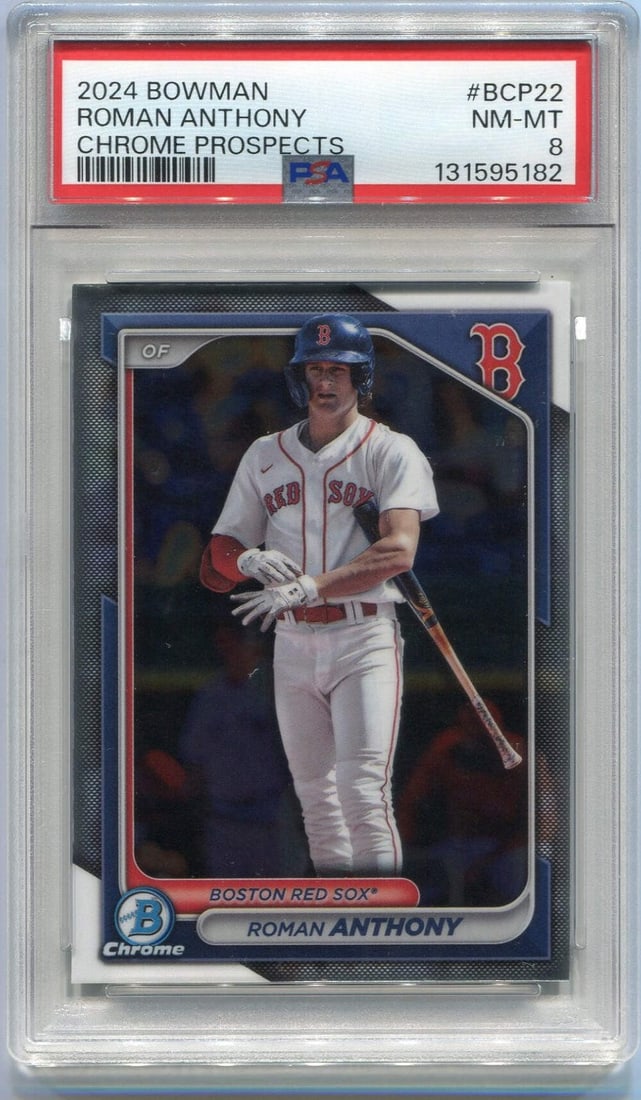 Strict Rules Card BCP-22 PSA 8: Strict Rules Card BCP-22 PSA 8 Topps Roman Anthony 2024 Bowman Chrome Prospects Card #BCP-22 PSA Graded 8. This card features Roman Anthony, a prospect in the 2024 Bowman Chrome set, and has been grad