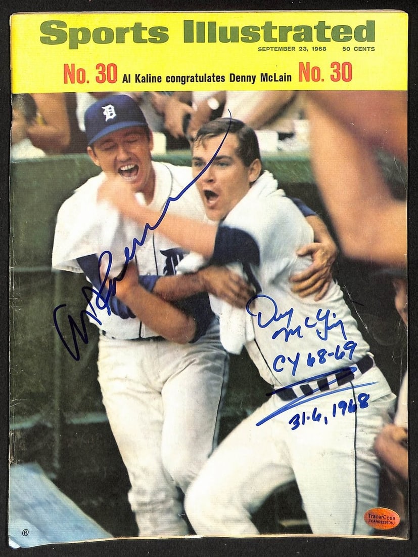 Denny McLain Al Kaline Signed 1968 Sports Illustrated No Label PSA DNA: Denny McLain Al Kaline Signed 1968 Sports Illustrated No Label PSA DNA Denny McLain signed 1968 Sports Illustrated magazine with no label from PSA DNA. This original product features baseball as its s