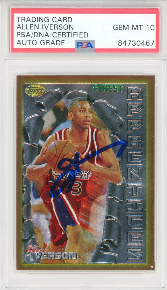 Iverson Allen Authenticated Card: Iverson Allen Authenticated Card Authentic PSA/DNA Authenticated Allen Iverson Autographed 1996-97 Topps Finest Apprentices Card #69. This card features a blue sharpie signature across the front and
