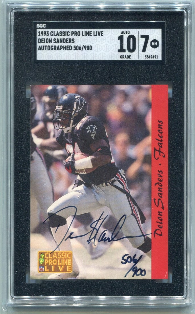 1993 Deion Sanders Autographed Card Classic Pro Line SGC Graded: 1993 Deion Sanders Autographed Card Classic Pro Line SGC Graded The 1993 Classic Pro Line Autographed Card features an authentic autograph from Deion Sanders. Graded SGC, this card showcases exception