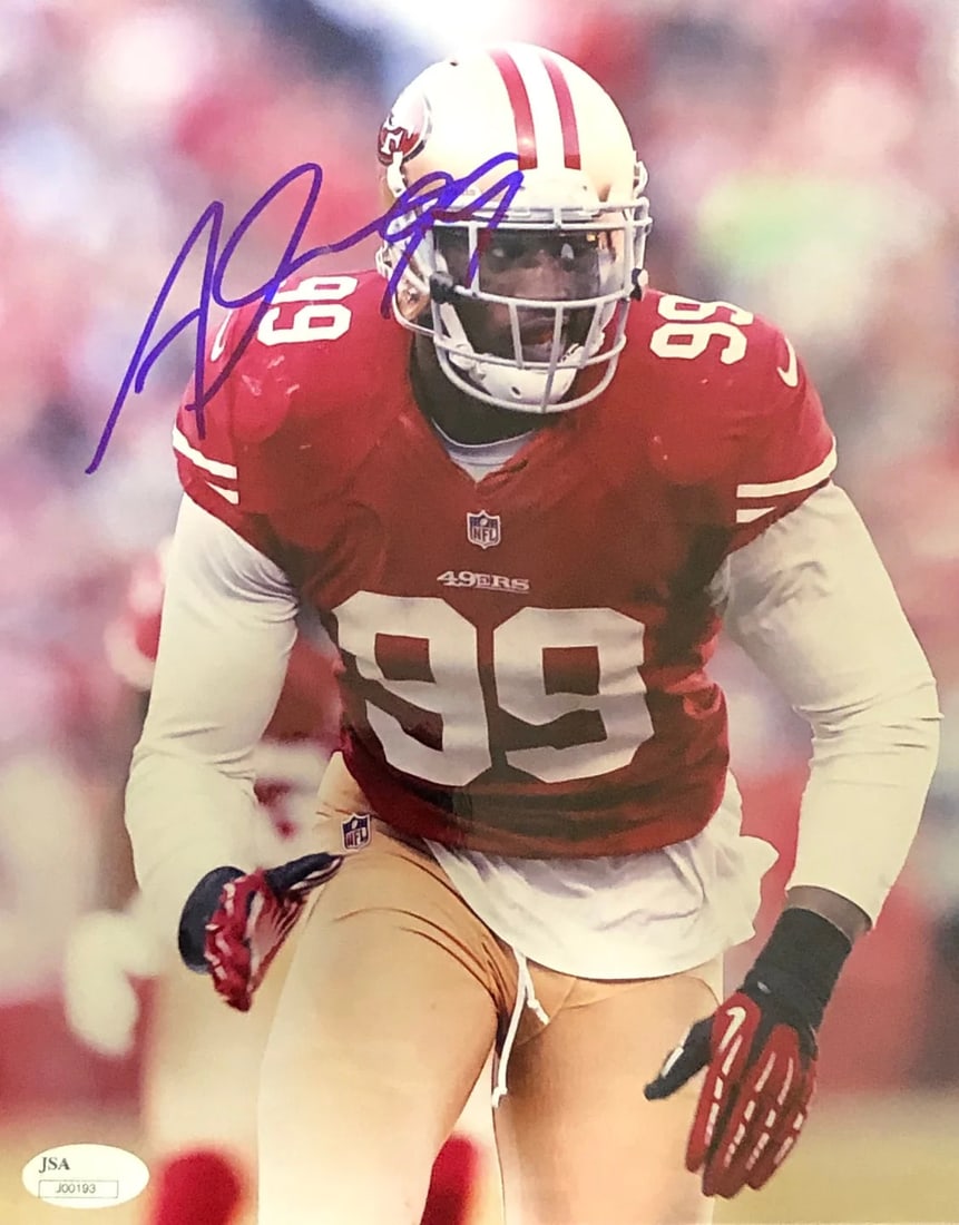 Autographed 8x10 Photo By Aldon Smith: Autographed 8x10 Photo By Aldon Smith Exceptional Autographed Photo By Aldon Smith available for auction. Review complete item specifications below for detailed information. Item Specifics: