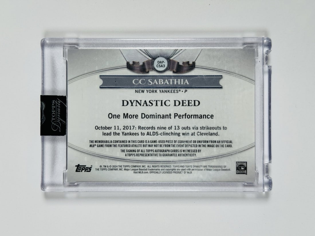 CC SABATHIA DYNASTY DYNASTIC AUTO PATCH GAME - 2