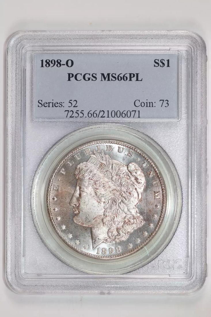 FLASHY VERY PQ 1898 MORGAN DOLLAR PCGS MS66 PL: FLASHY VERY PQ 1898 MORGAN DOLLAR PCGS MS66 PL The 1898 Morgan Dollar PCGS MS66 PL is a highly graded and certified coin with a rich history. In exceptional condition, this uncirculated coin boasts a