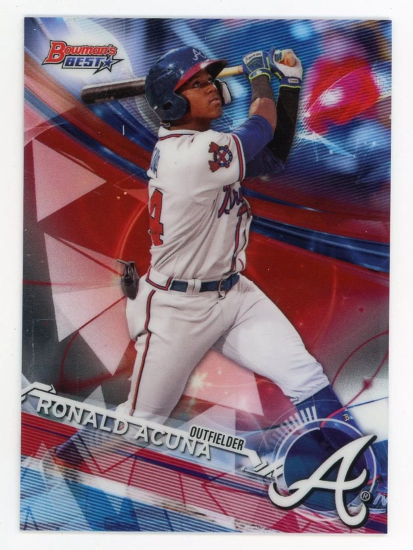 Acuna Ronald 2017 Topps Bowman Best Card: Acuna Ronald 2017 Topps Bowman Best Card The 2017 Topps Bowman Best card featuring Ronald Acuna as #TP-10 boasts a unique design and autograph. This card showcases Acuna's impressive rookie season in 