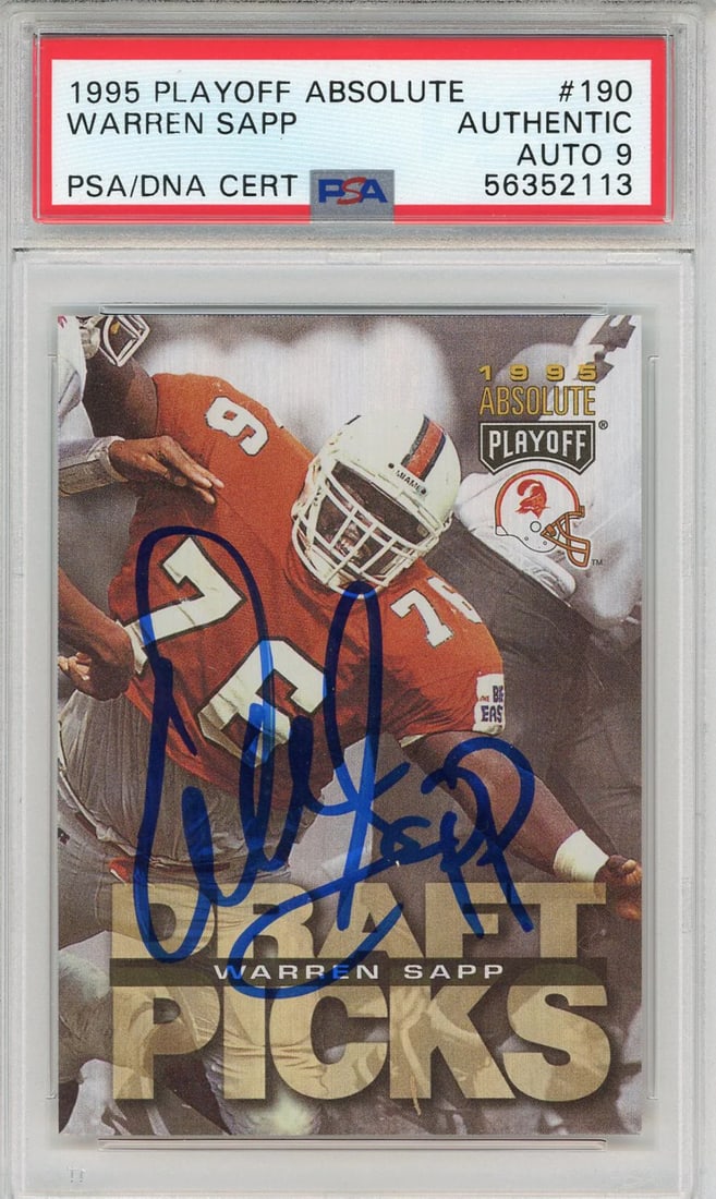 Absolute Rookie Card Signed By Warren Sapp In 1995: Absolute Rookie Card Signed By Warren Sapp In 1995 Signed in blue sharpie across the front of the card by Warren Sapp in 1995. This 1995 Playoff Absolute Rookie Card has been authenticated and