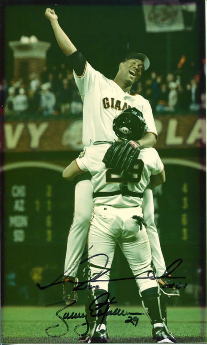 Hernandez Livan Bobby Estalella Autographed 6x10 Photo: Hernandez Livan Bobby Estalella Autographed 6x10 Photo This autographed 6x10 photo features Livan Hernandez and Bobby Estalella in black sharpie. The item measures 6 inches wide and 10 inches tall,