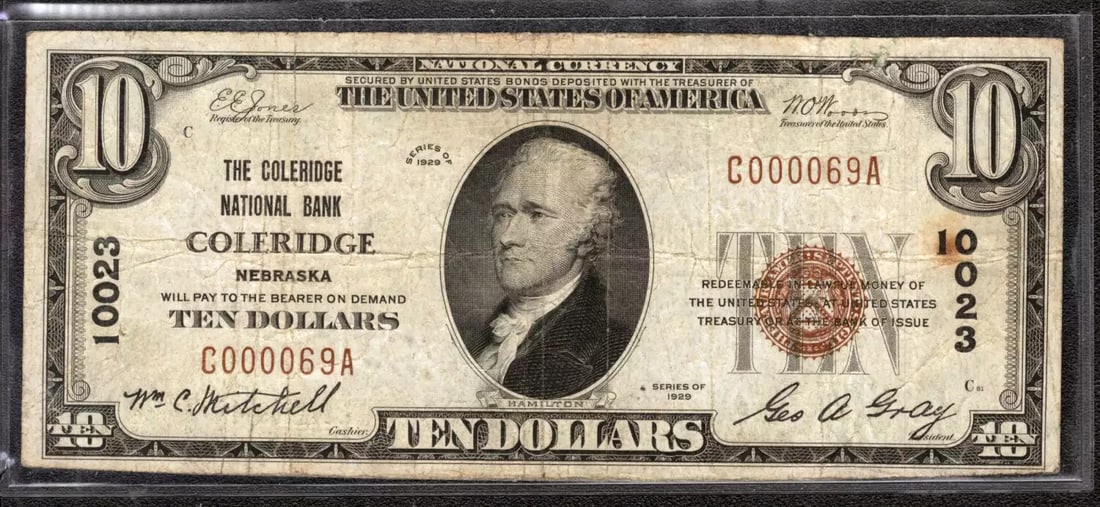 COLERIDGE NATIONAL BANKNOTE CURRENCY Nebraska 1929 $10 COLERIDGE (1 of 2)