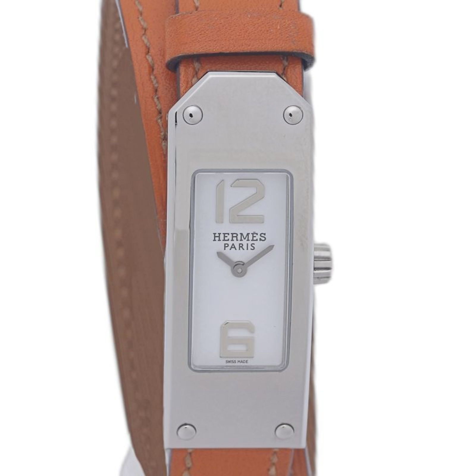 Watch Wrist Hermes: Watch Wrist Hermes Stainless steel case and leather band add a touch of sophistication to this classic Hermes wristwatch. The white dial provides a clean backdrop for the watch's timeless design, whil
