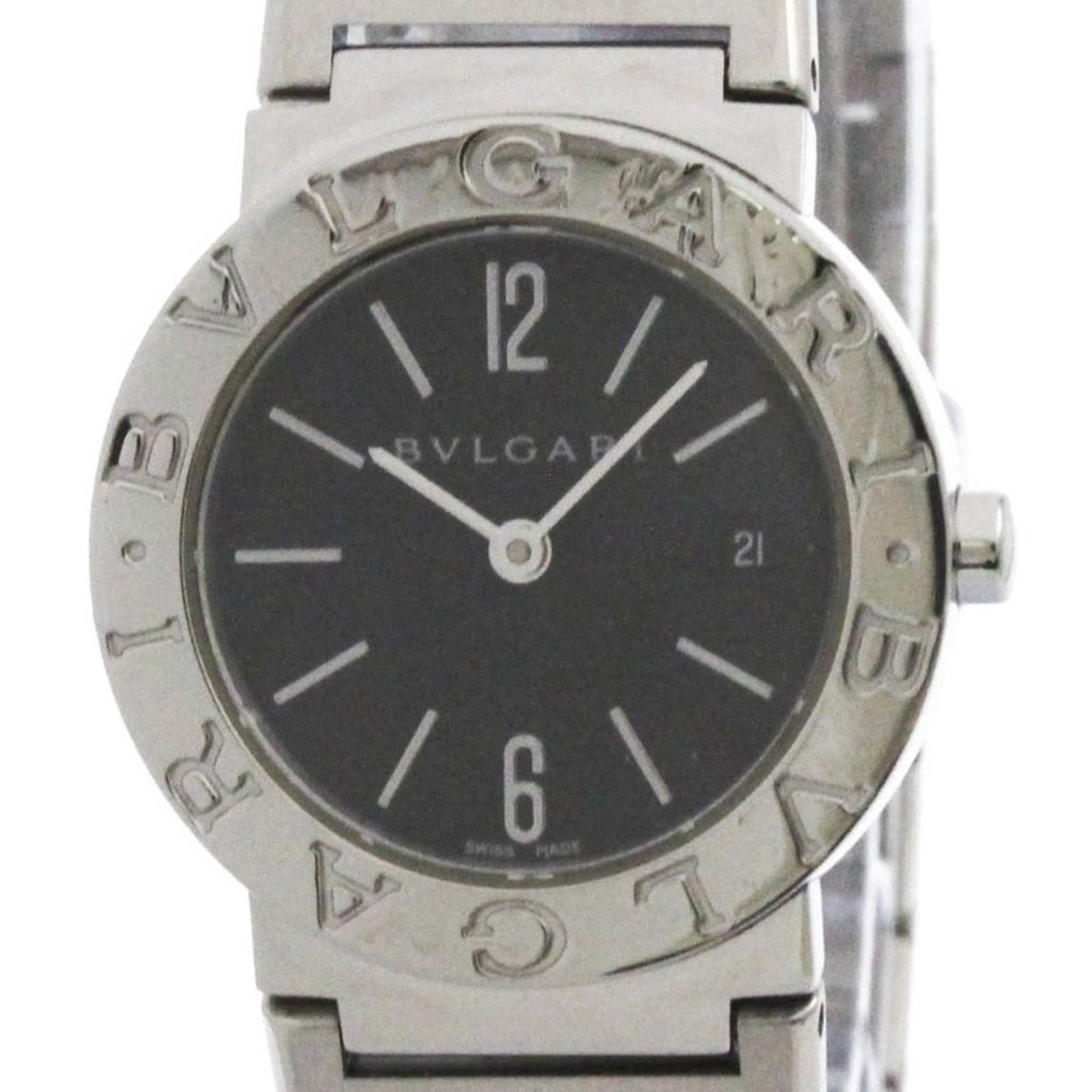 Bulgari Watch Wrist: Bulgari Watch Wrist Stainless steel case and band provide a sleek, modern look for this Bulgari watch wrist. The black dial stands out against the subtle sheen of the metal, creating a sophisticated d