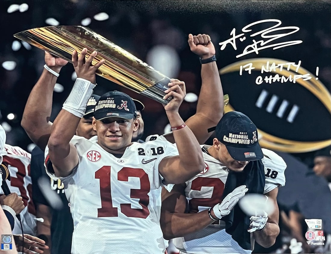 Tua Tagovailoa is a 17 Natty Champs autographed 16x20 photo: Tua Tagovailoa is a 17 Natty Champs autographed 16x20 photo Exceptional Tua Tagovailoa 17 Natty Champs available for auction. Review complete item specifications below for detailed information. Item S