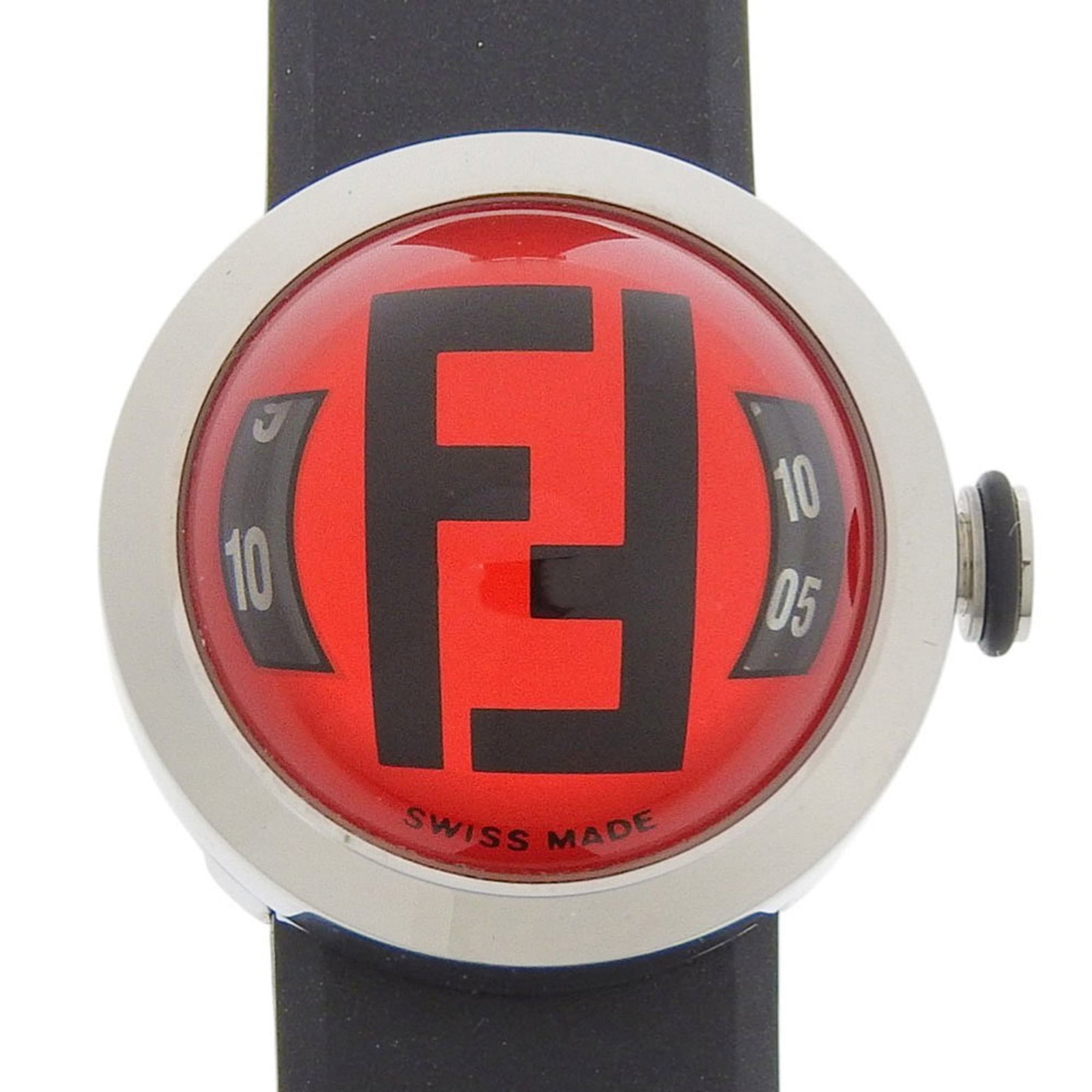 Wristwatch By Fendi: Wristwatch By Fendi Stainless steel and rubber band combine in this Fendi wristwatch with a bold red dial. The 27mm case diameter fits wrists up to 15cm in circumference, offering a stylish yet versat