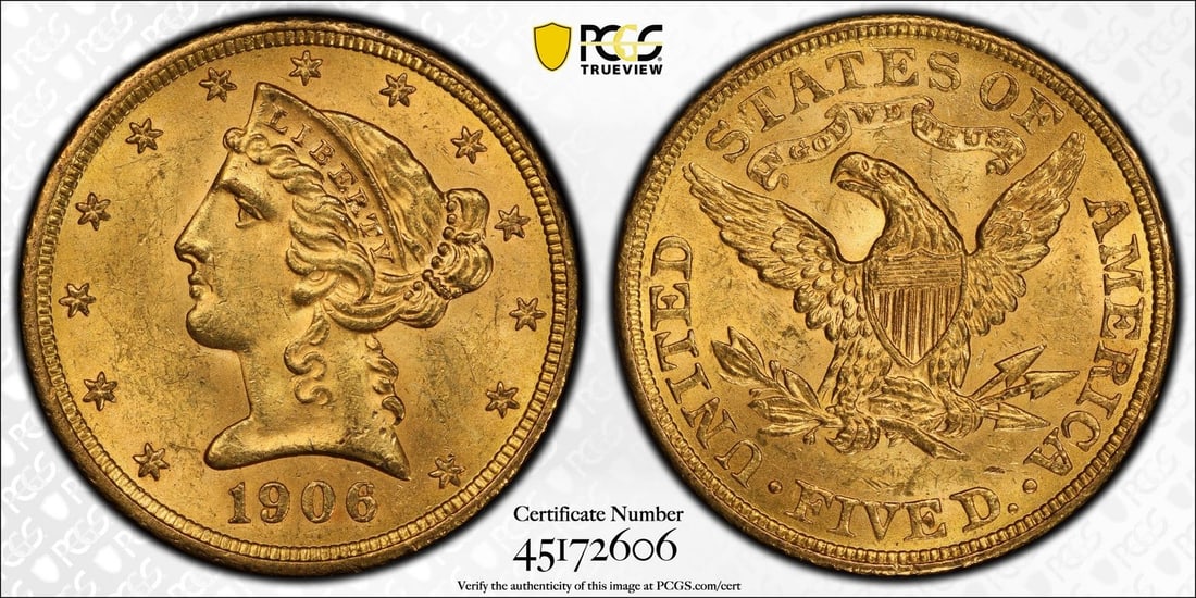 $5 Liberty Head Half Eagle MS63+ - 2