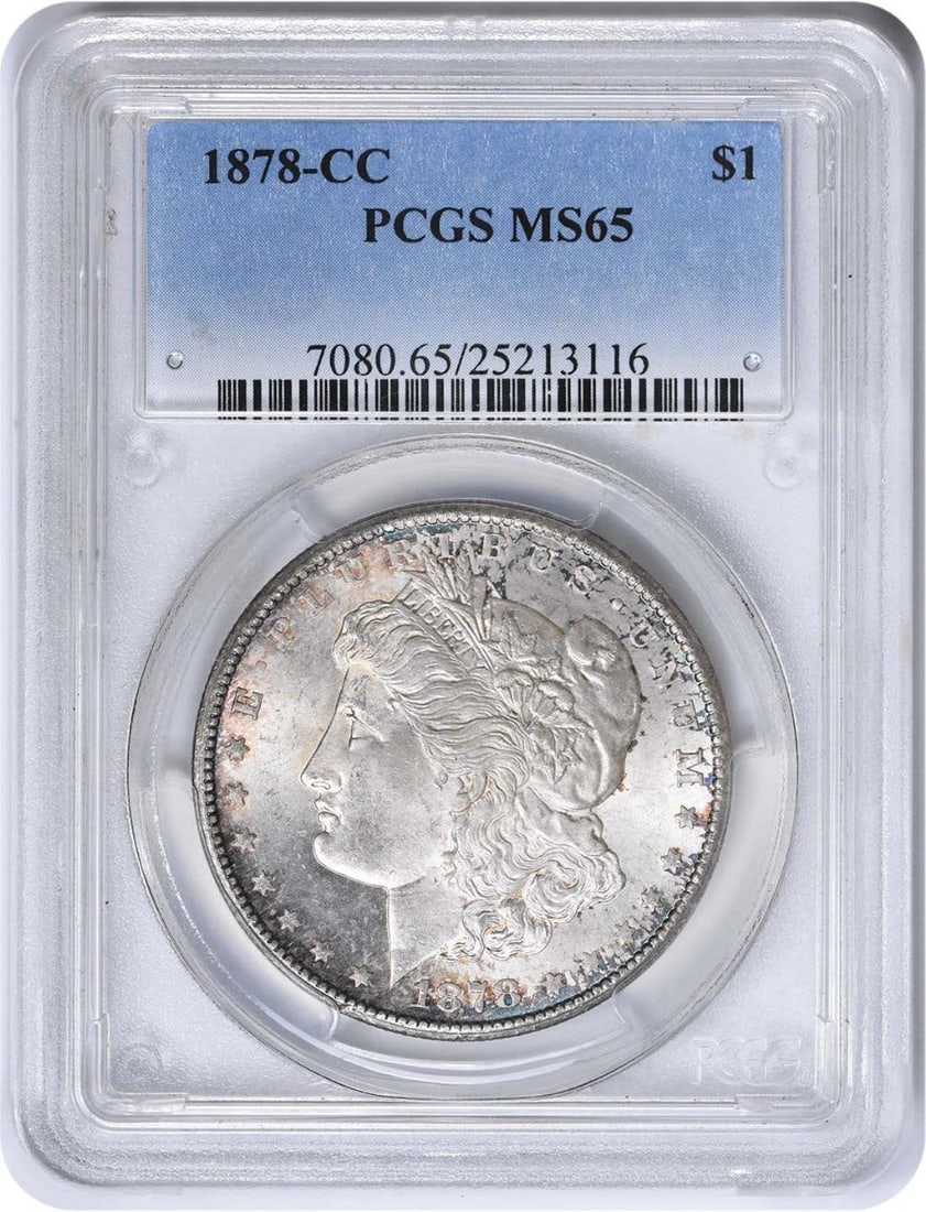 Morgan Silver CC Dollar MS65 1878 PCGS: Morgan Silver CC Dollar MS65 1878 PCGS The Morgan Silver CC Dollar MS65 1878 PCGS is a highly graded and certified coin featuring a striking design by George T. Morgan, with its reeded edge and classi