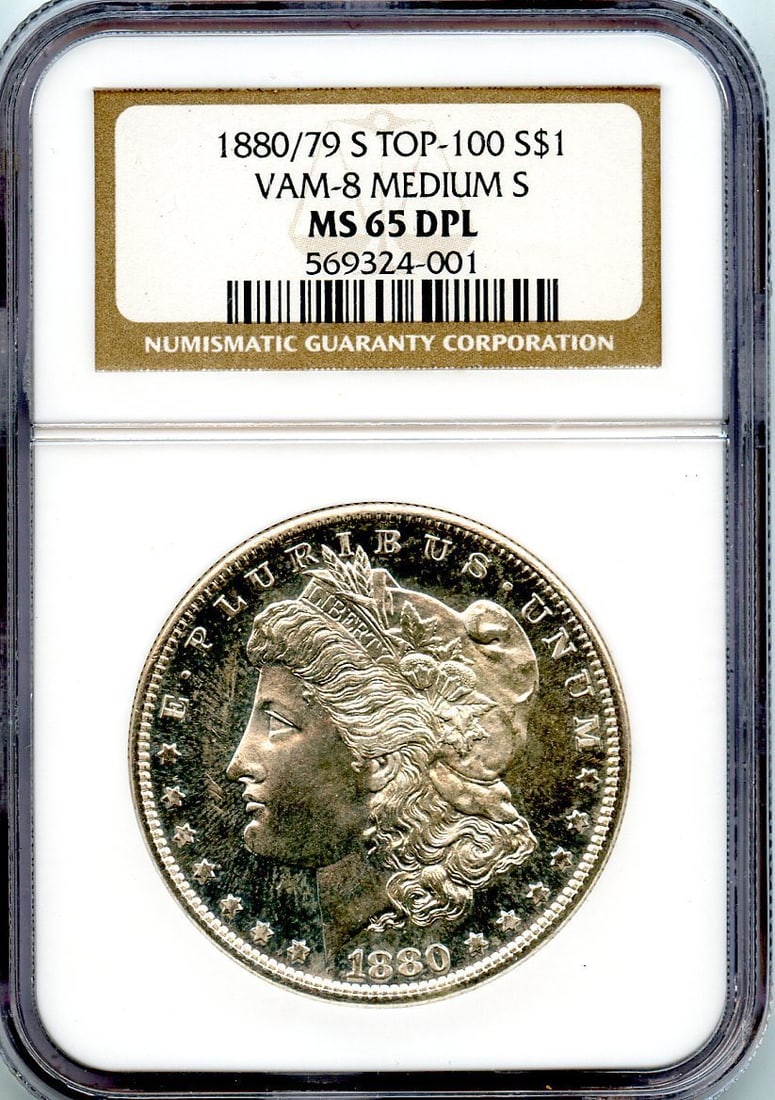 STRICT RULES USE ONLY VAM-8 MEDIUM S TOP 100 MORGAN DOLLAR NGC MS65 DMPL: STRICT RULES USE ONLY VAM-8 MEDIUM S TOP 100 MORGAN DOLLAR NGC MS65 DMPL The VAM-8 MEDIUM S Top 100 Morgan Dollar NGC MS65 DMPL is an uncirculated coin with a high grade of MS65 and a designation of