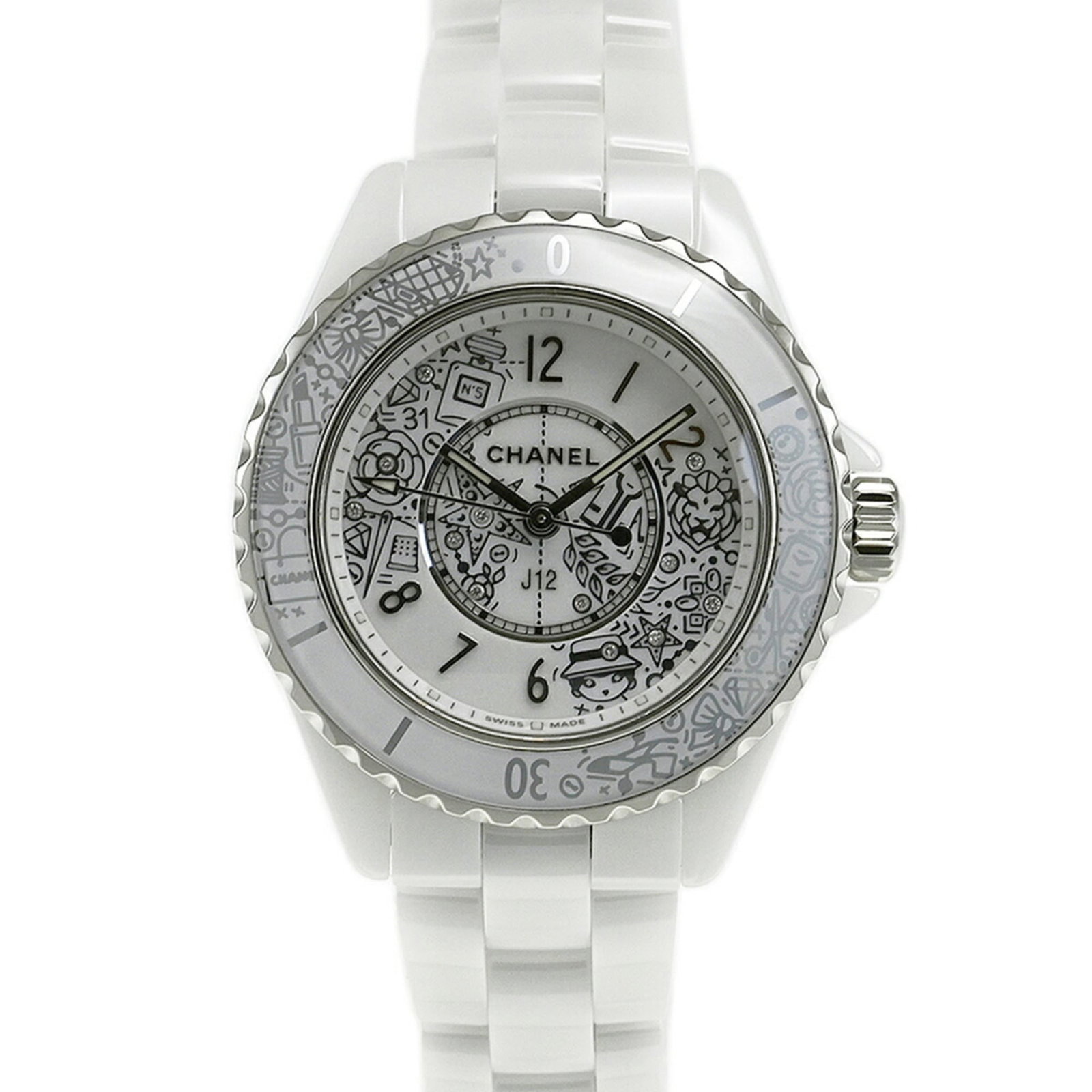 Rule Strict Watch Wrist Chanel: Rule Strict Watch Wrist Chanel This sleek and sporty Chanel watch boasts a striking white ceramic case and band, perfectly complemented by its crisp white dial. With sapphire crystal protection and a