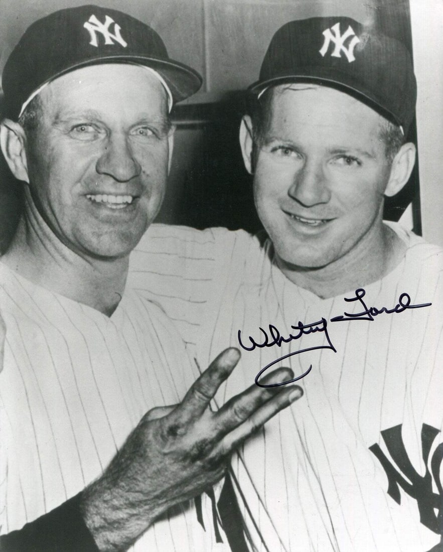 Whitey Ford Signed 8x10 Photo: Whitey Ford Signed 8x10 Photo Whitey Ford's sharpie signature adds authenticity to this rare 8x10 photo, providing a unique glimpse into the life of the legendary baseball player. The photo itself is