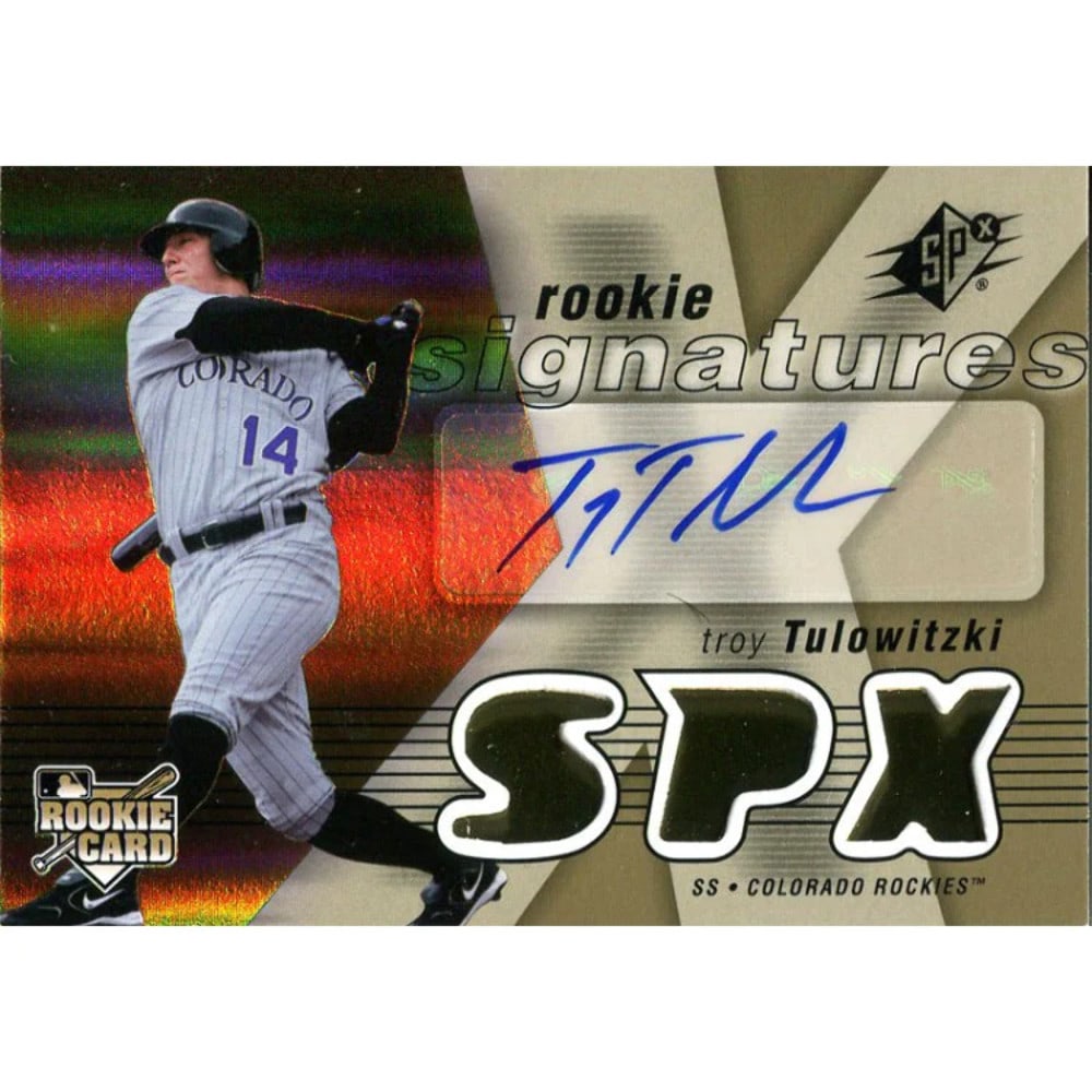 Troy Tulowitzki Rookie Card Autographed Upper Deck SPx 2007: Troy Tulowitzki Rookie Card Autographed Upper Deck SPx 2007 The 2007 Upper Deck SPx rookie card of Troy Tulowitzki features an authentic autograph from the former Colorado Rockies shortstop. This