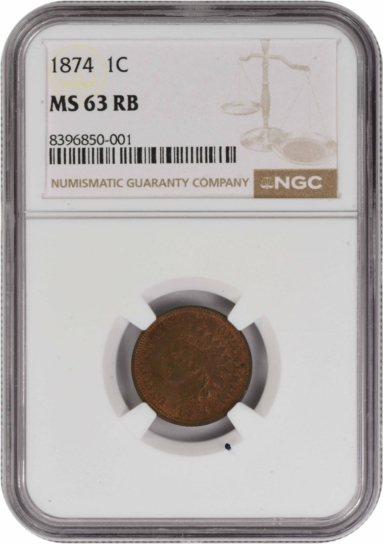 Indian Cent MS63RB NGC: Indian Cent MS63RB NGC The 1874 Indian Cent MS63RB NGC is an uncirculated coin with a high grade of MS63, indicating its exceptional condition and quality. Featuring the iconic Indian Head design,