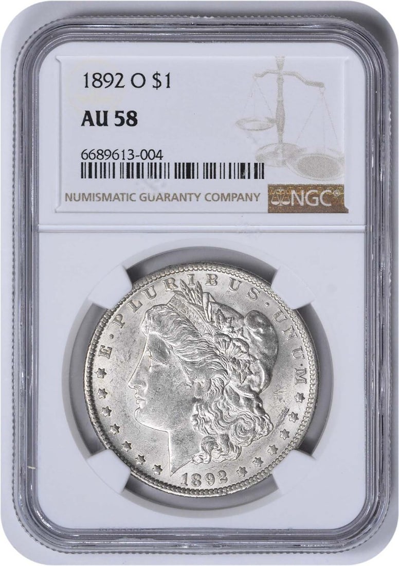 Morgan Silver Dollar AU58 NGC: Morgan Silver Dollar AU58 NGC The Morgan Silver Dollar, minted in 1892, boasts an impressive AU58 grade from the NGC, indicating its high level of condition. This circulated coin features a striking d