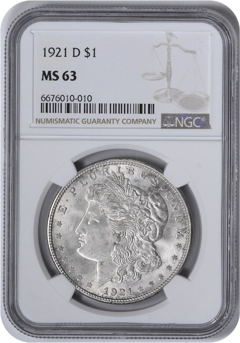 Morgan Silver Dollar MS63 NGC: Morgan Silver Dollar MS63 NGC The 1921 Morgan Silver Dollar MS63 NGC is a highly detailed and well-crafted coin with a rich history. Certified by the Numismatic Guaranty Corporation (NGC) as Uncircula