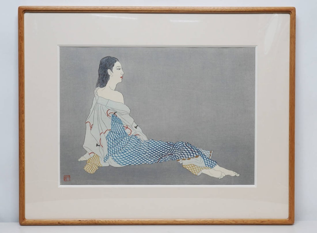 Woodblock print edition 116 of 200 signed with seal.: Woodblock print edition 116 of 200 signed with seal. Woodblock print edition 116 of 200 bears a seal. This piece is part of a limited series produced in Japan. The artwork features [no specific