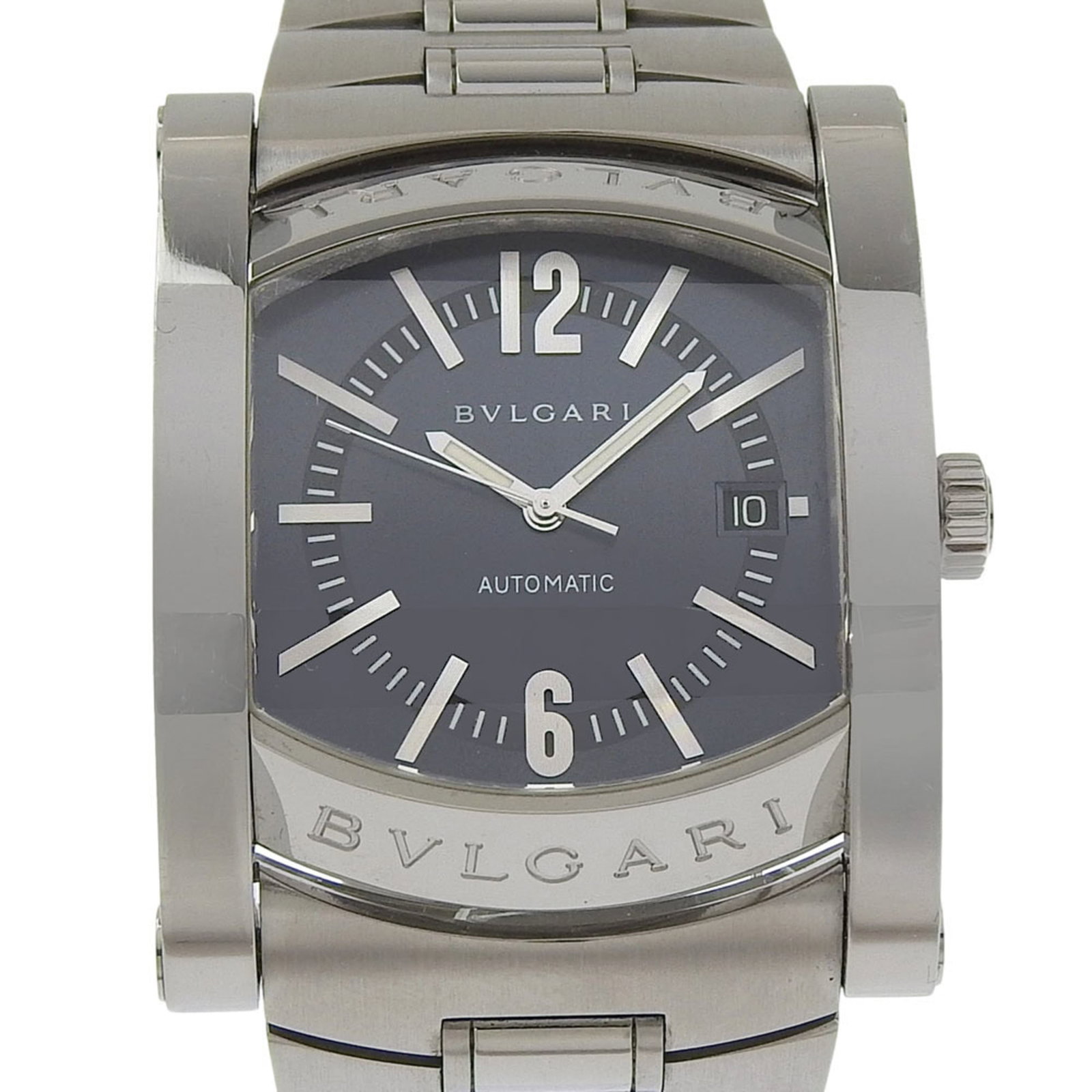 Bulgari Watch Wrist: Bulgari Watch Wrist Stainless steel case and band provide a sleek, modern look for this Bulgari watch wrist. The silver dial adds a touch of sophistication to this 38mm timepiece, which fits