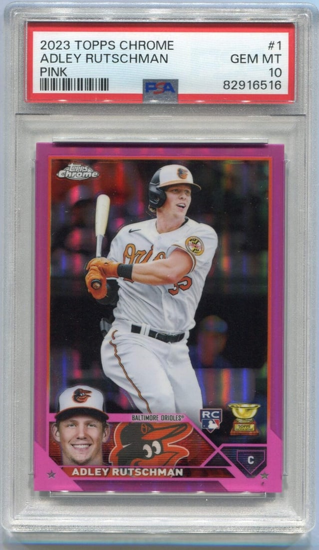 Topps Chrome Pink Refractor Rutschman Adley 2023 PSA Graded 10 RC #1 (1 of 2)