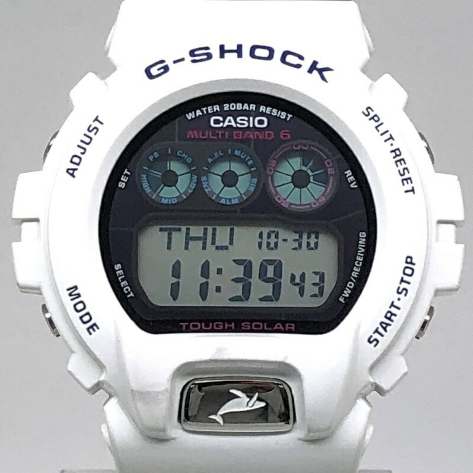 Strict Watch Rules Apply: Strict Watch Rules Apply Used Casio Wristwatch with Traces of Usage. This watch features a white face and blue band, and while showing signs of wear, remains in good condition. The notable features in