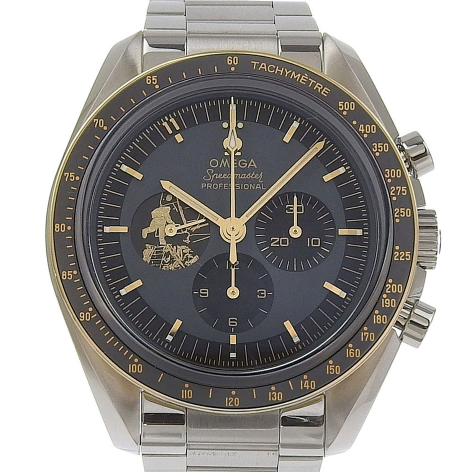 Wristwatch Omega: Wristwatch Omega Stainless steel case and band provide a sleek, modern look for this Omega wristwatch. The black and gray dial adds a touch of sophistication, while the 42mm diameter fits comfortably 