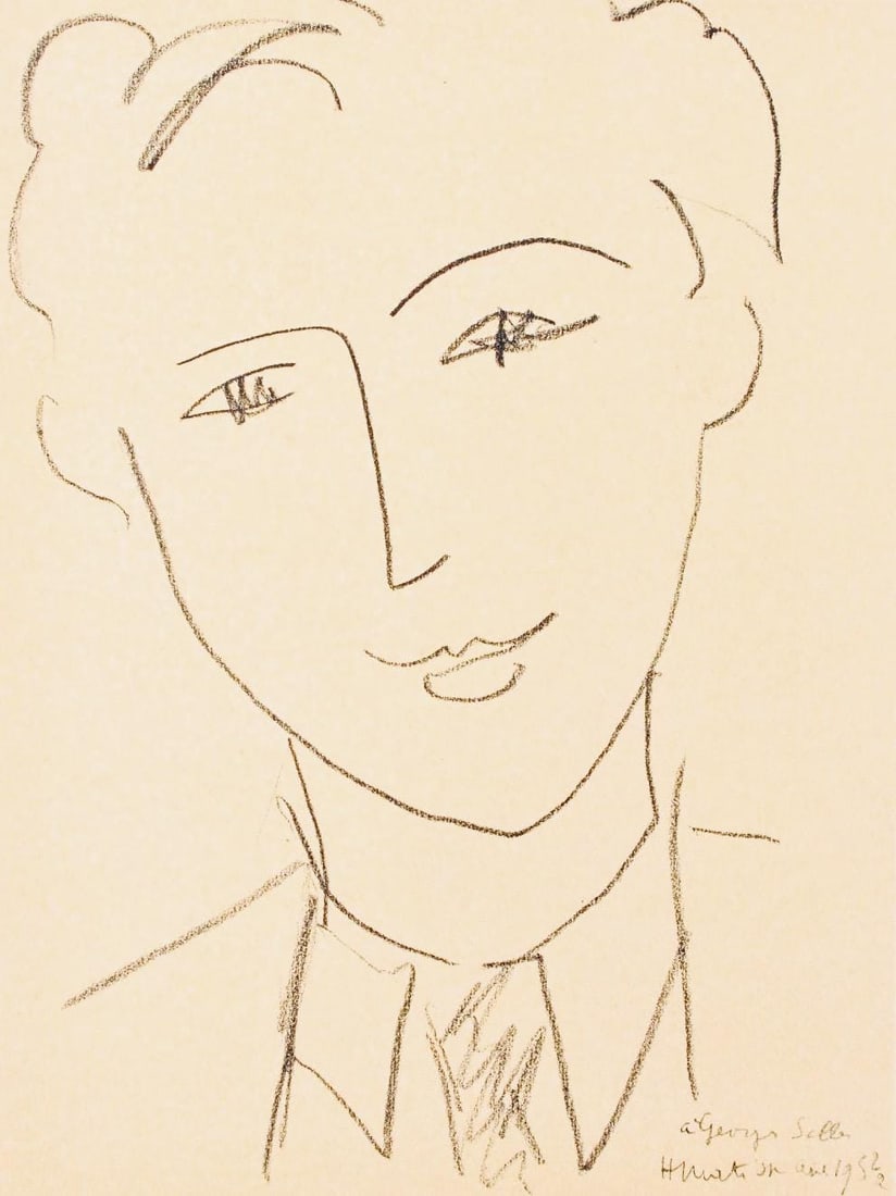 Matisse portraits by Salles Hliogravure: Matisse portraits by Salles Hliogravure Signed Hliogravure portraits by Matisse on vlin paper, from the album Portraits par Henri Matisse (1954), offer a unique glimpse into the artist's later works. 