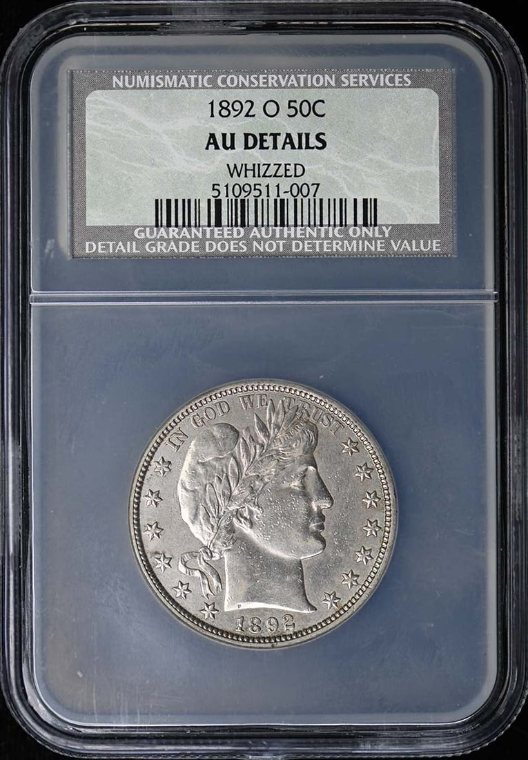 Half Dollar Barber 50C Genuine AU Details: Half Dollar Barber 50C Genuine AU Details The 1892 Barber Half Dollar features an AU Details grade, indicating subtle wear and tear on its surface. Certified by NGC with a unique number, this circulat