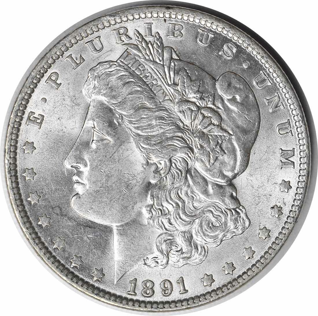 Morgan Silver Dollar Choice BU Uncertified: Morgan Silver Dollar Choice BU Uncertified The 1891 Morgan Silver Dollar is a stunning example of American numismatics, boasting an attractive Choice BU Uncertified grade. With its rich silver composi