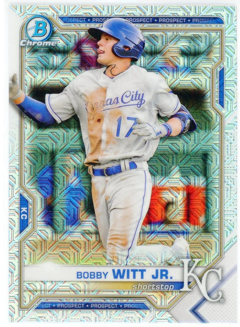 Bobby Witt Jr 2021 Bowman Chrome Mojo Card BCP1: Bobby Witt Jr 2021 Bowman Chrome Mojo Card BCP1 Bobby Witt Jr. makes his Bowman Chrome Mojo debut in this highly sought-after card from Topps' 2021 release. Featuring Witt's likeness in a unique and