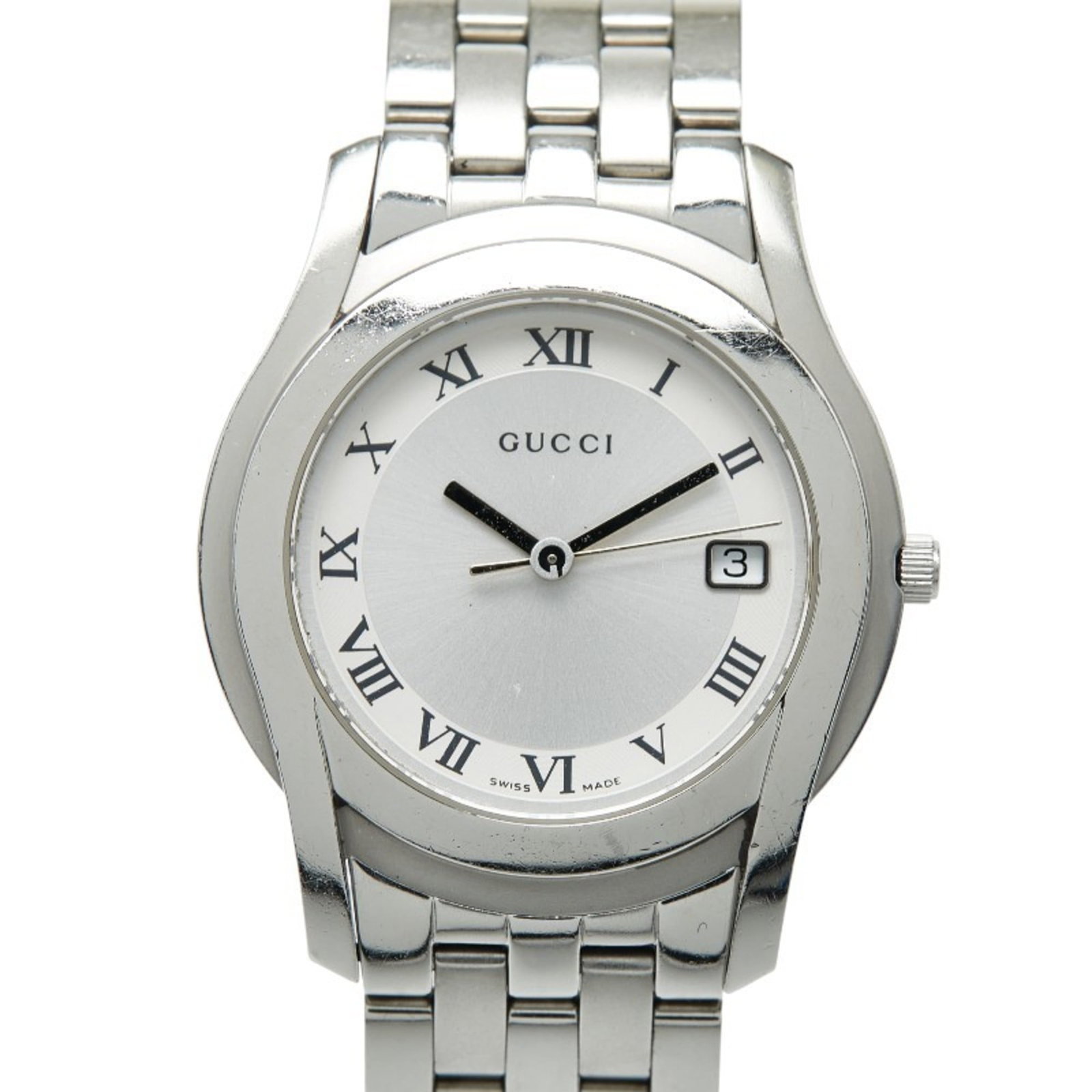 Strict Rules Apply: Strict Rules Apply Strictly speaking, this Gucci stainless steel wristwatch boasts a sleek silver dial and durable construction, measuring 35mm in diameter. With its 15.5cm long strap, it's designed f