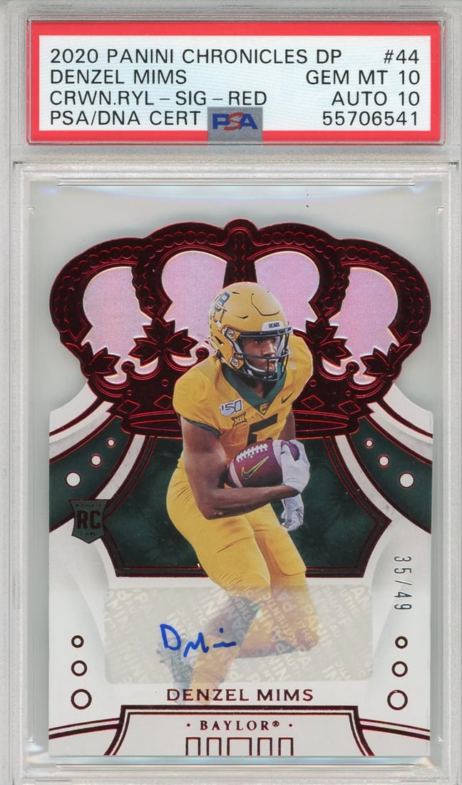 Mims Autographed Crown Royale Red Rookie Card 2020 Panini Chronicles Denzel PSA: Mims Autographed Crown Royale Red Rookie Card 2020 Panini Chronicles Denzel PSA Denzel Mims Autographed Crown Royale Red Rookie Card 2020 Panini Chronicles Denzel's rookie card has been expertly authe