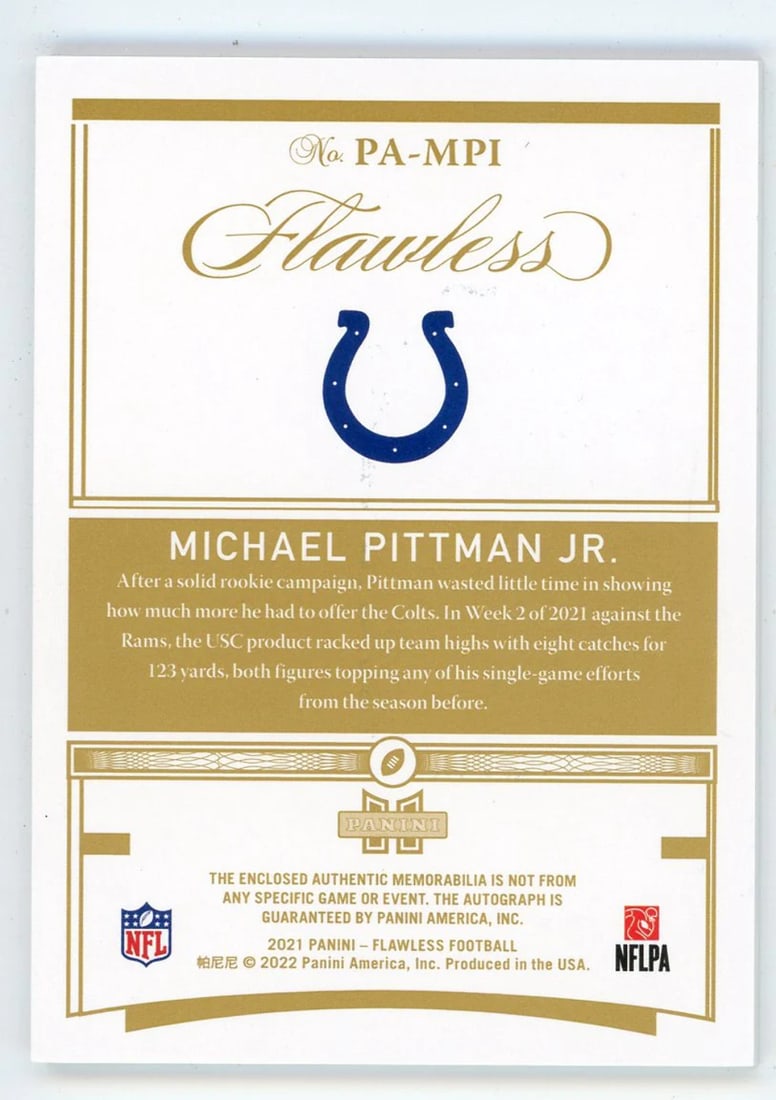 Flawless Patch Relic Autographed By Pittman - 2