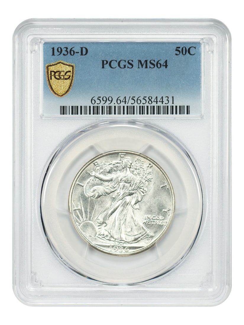 Half dollar Walking Liberty 1936-D PCGS MS64: Half dollar Walking Liberty 1936-D PCGS MS64 The 1936-D Walking Liberty half dollar boasts a striking MS64 grade, showcasing exceptional detail and luster. With its Denver Mint origin, this coin is a 