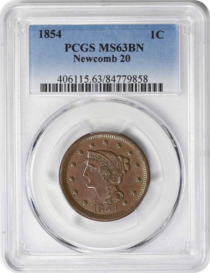 Large Cent 20 MS63BN: Large Cent 20 MS63BN The Large Cent 20 MS63BN is a highly detailed and well-preserved coin from the Philadelphia Mint, featuring Christian Gobrecht's iconic Braided Hair design. Certified by PCGS as M