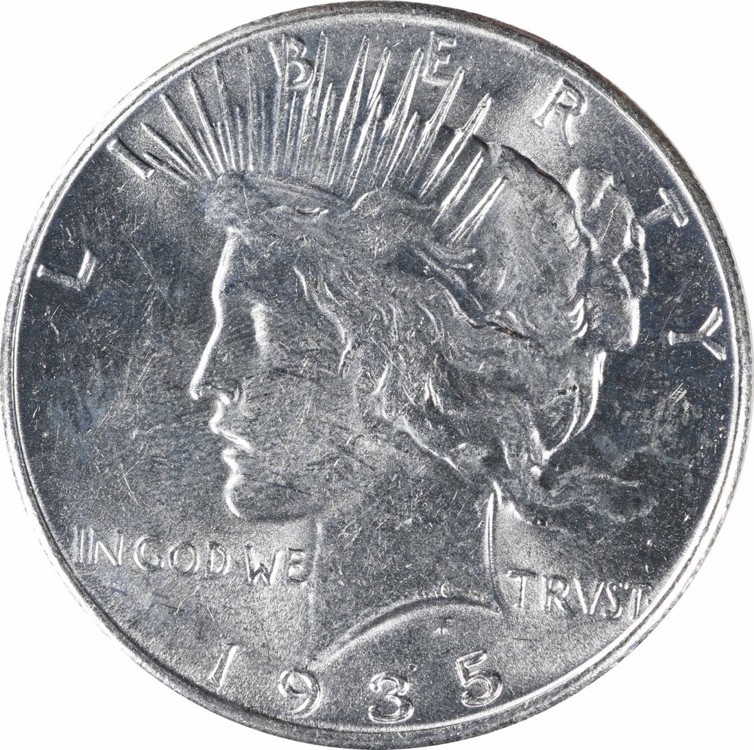 Peace Silver Dollar AU Slider Uncertified: Peace Silver Dollar AU Slider Uncertified The Peace Silver Dollar AU Slider Uncertified features a striking design by Anthony de Francisci, with its reeded edge and classic 1935 Philadelphia mint mark