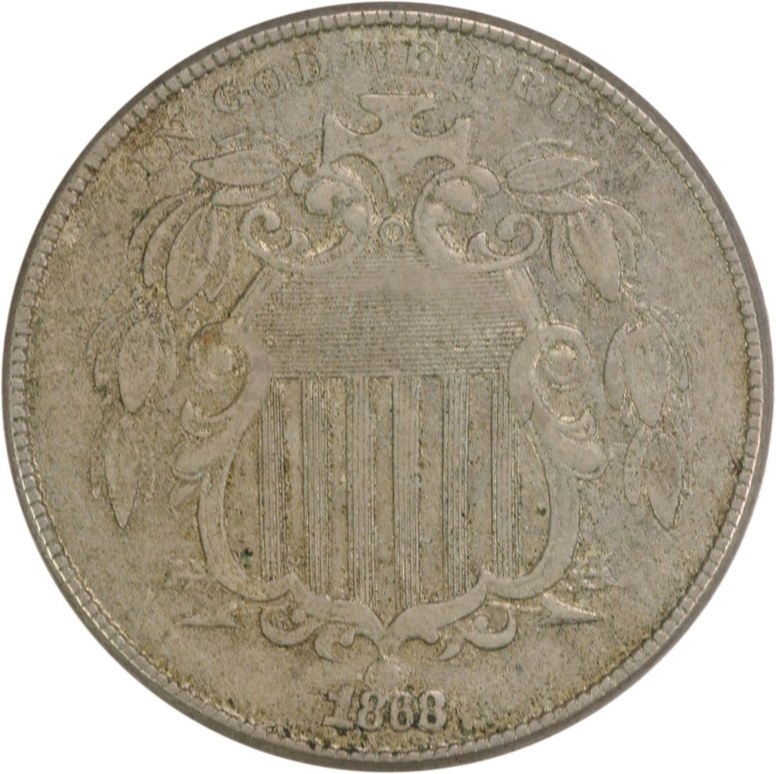 Shield Nickel 1868: Shield Nickel 1868 Shield Nickel 1868 features an intricate design by James Barton Longacre, showcasing the shield motif on its reverse side. With a mintage of over 28 million pieces, this circulated 