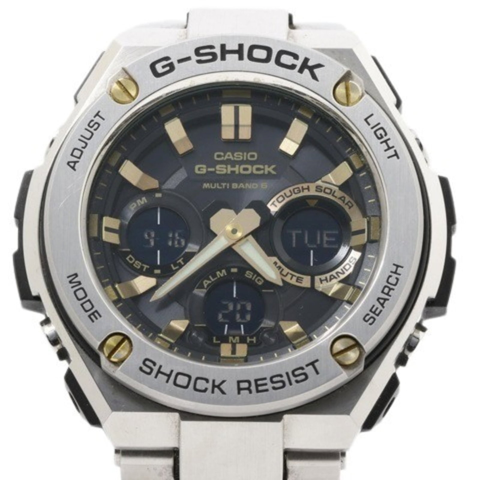 Strict Watch Rules Apply: Strict Watch Rules Apply Used Casio Wristwatch with Stainless Steel Case and Band. The watch features a black dial and measures 15.5cm in circumference. It has traces of usage and minor scratches/dirt