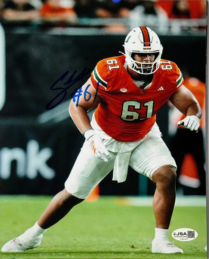 Hurricanes Miami Photo Autographed by Francis Mauigoa: Hurricanes Miami Photo Autographed by Francis Mauigoa Authentic Miami Hurricanes photo signed in blue sharpie by Francis Mauigoa. This 8x10 photo showcases a notable moment from the team's history, be