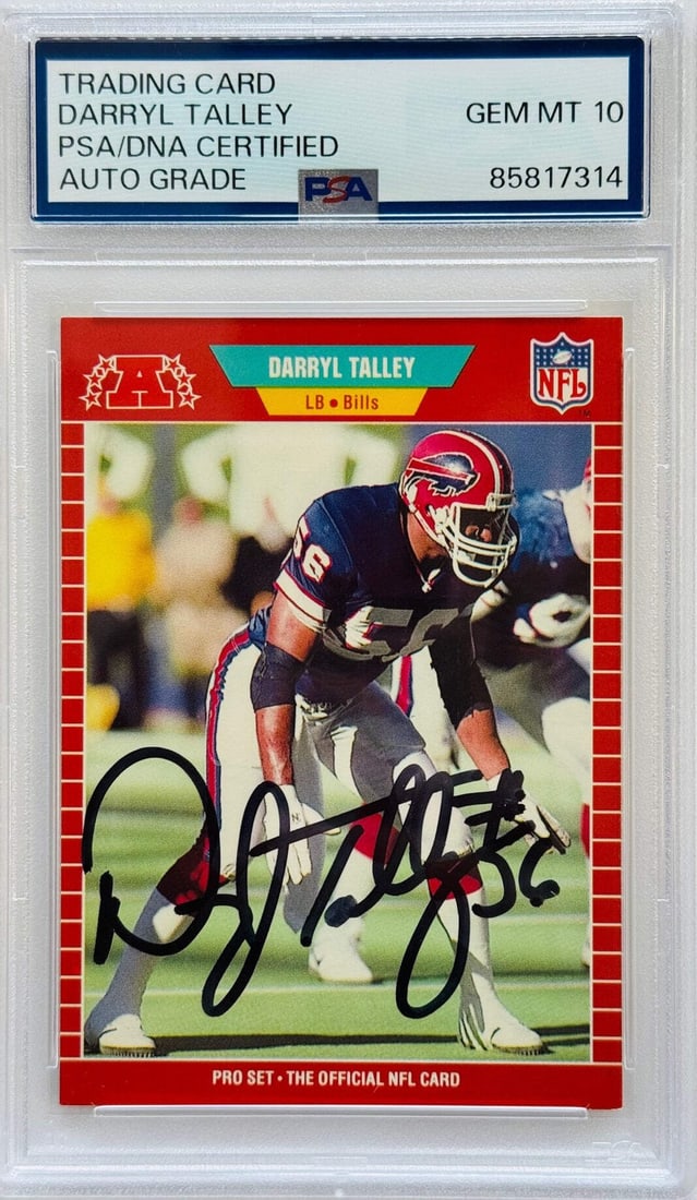Talley Darryl Autographed PSA Card 1989 Pro Set: Talley Darryl Autographed PSA Card 1989 Pro Set The 1989 Pro Set card features an autograph from Darryl Talley, a notable player in the NFL. This PSA/DNA authenticated card is a unique addition to