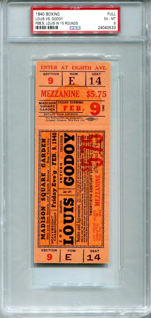 Boxing ticket full February nine Louis Vs Godoy six: Boxing ticket full February nine Louis Vs Godoy six 1940 Feb 9 Full Boxing Ticket Louis Vs Godoy PSA 6. Louis won in 15 rounds. Packed and shipped from South Florida. Item Specifics: 1940 Feb 9 Full B