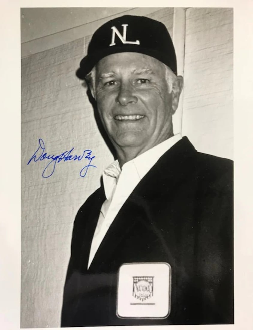 Strict Rules Apply Strictly to Original Autographed 8x10 Black & White Baseball Photo: Strict Rules Apply Strictly to Original Autographed 8x10 Black & White Baseball Photo Signed in blue sharpie across the front of this authentic 8x10 black & white baseball photo, Doug Harvey's