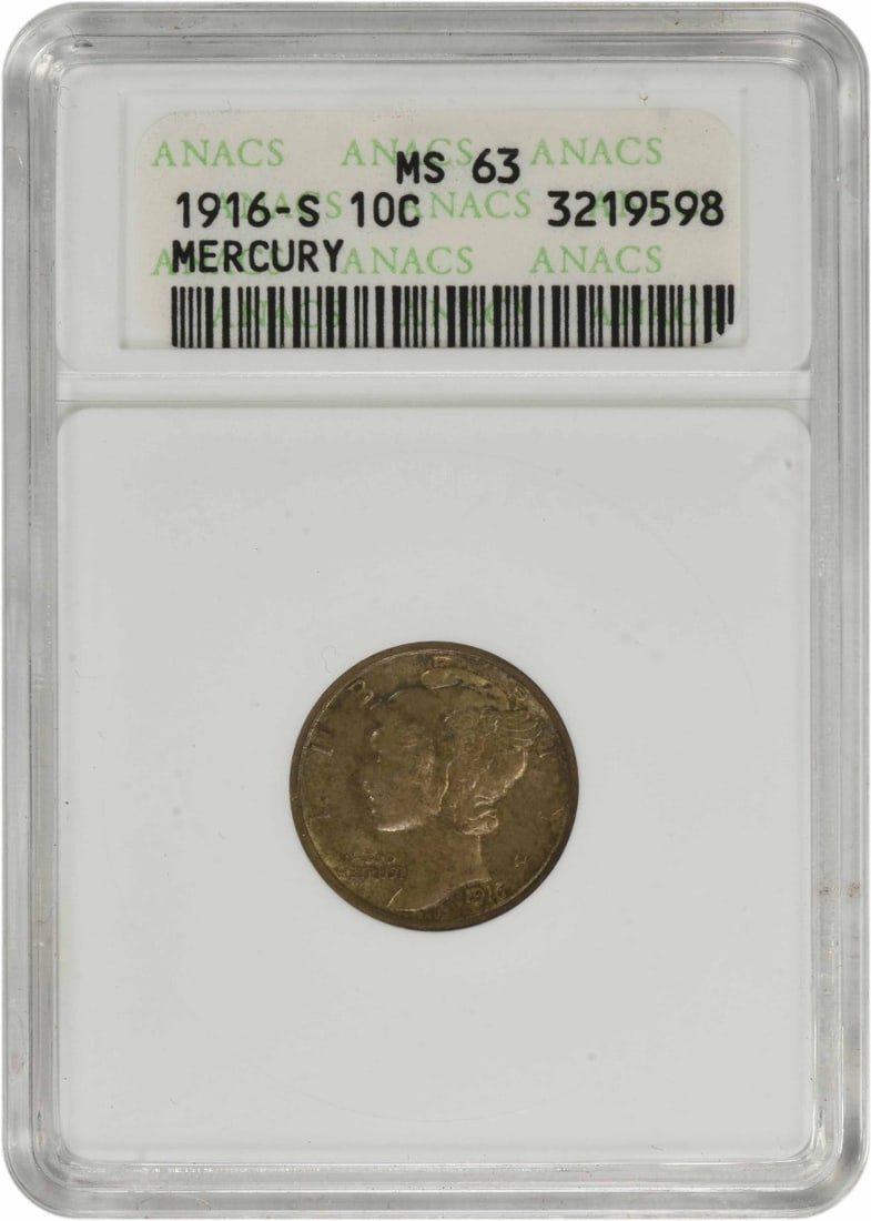 MS63 Mercury Dime 1916-S: MS63 Mercury Dime 1916-S The MS63 Mercury Dime 1916-S boasts its impressive grade and mint mark, showcasing exceptional condition with minimal wear. This uncirculated coin features the iconic design o