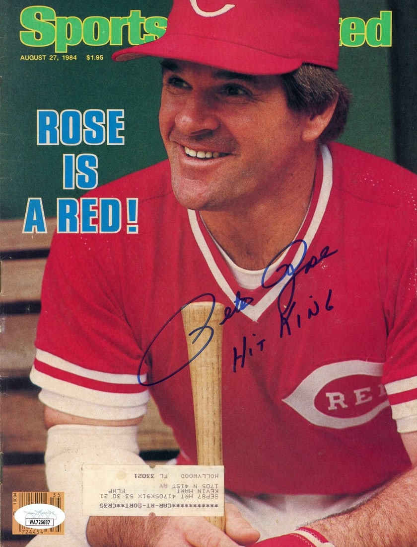 King Hit Signed Pete Rose Autographed Sports Illustrated August 27th 1984: King Hit Signed Pete Rose Autographed Sports Illustrated August 27th 1984 Authentic Sports Illustrated magazine from August 27th, 1984, featuring an autograph of Pete Rose in blue sharpie across the