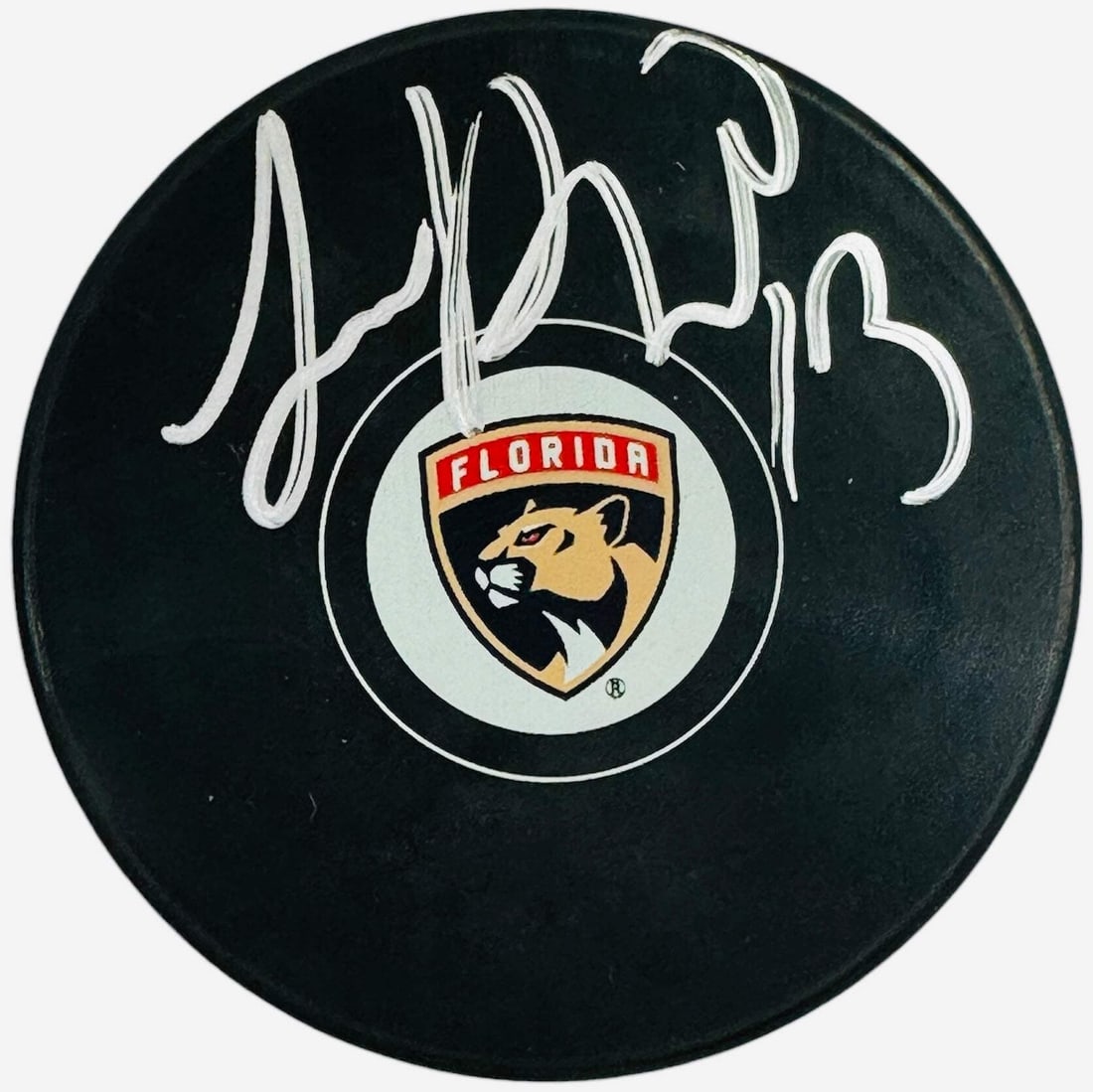 Sam Reinhart Autographed Florida Panthers Puck Beckett (1 of 2)